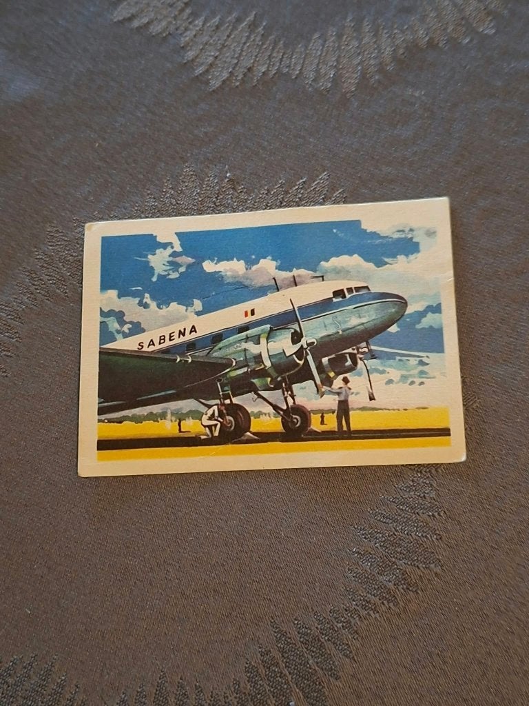 Prentje/Chromo : Tweemotorig toestel Douglas DC-3/Sabena, Ophalen of Verzenden, Gebruikt, Kaart, Foto of Prent