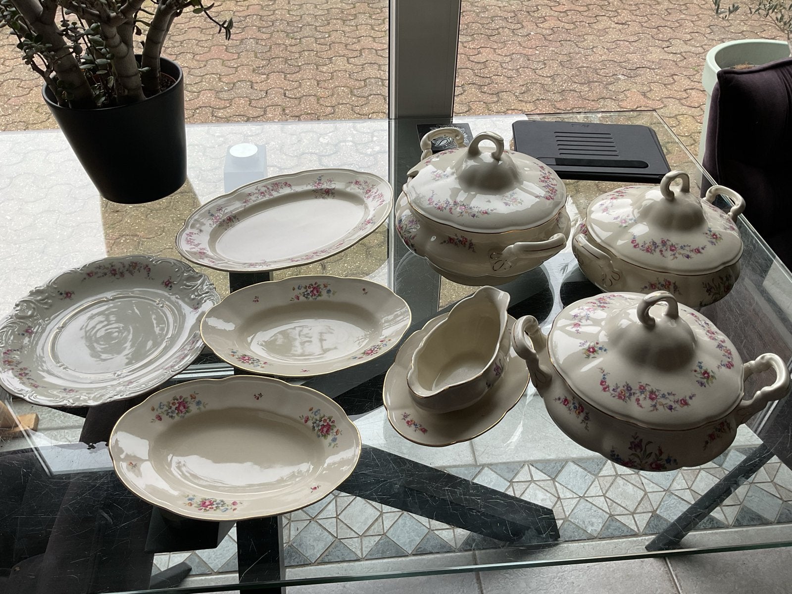 Vintage Chodziez servies met bloemmotief, Antiek en Kunst, Ophalen of Verzenden