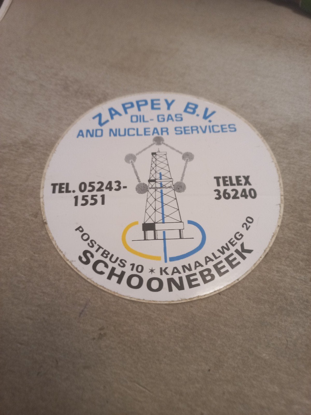 Vintage Zappey B.V. Oil-Gas Nuclear Services Sticker, Verzamelen, Ophalen of Verzenden, Gebruikt