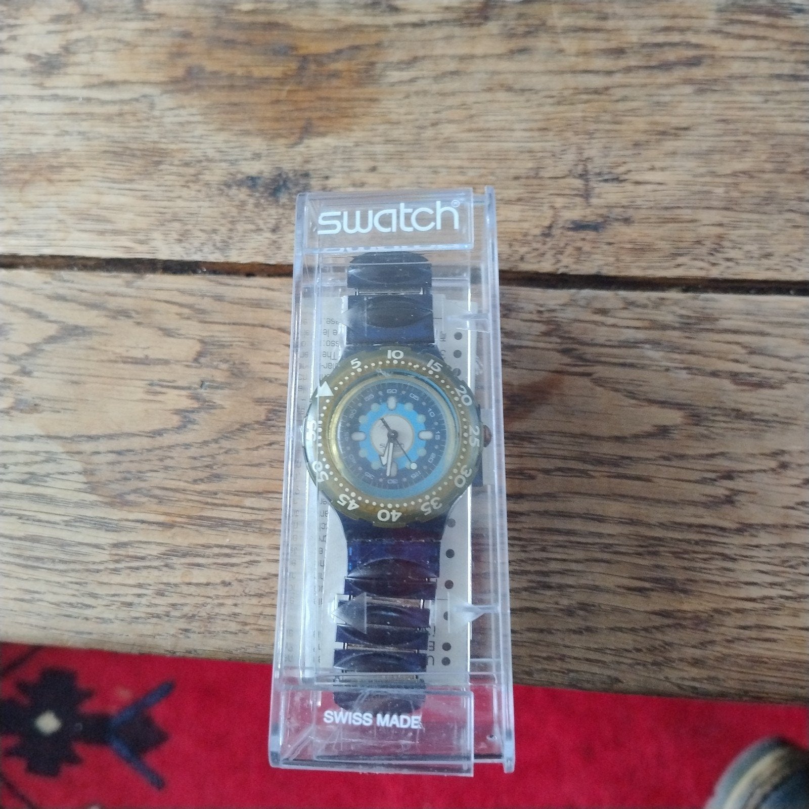 Zeldzaam Swatch Unisex Polshorloge - Blauw/Goud, Kunststof, Gebruikt, Polshorloge, Swatch