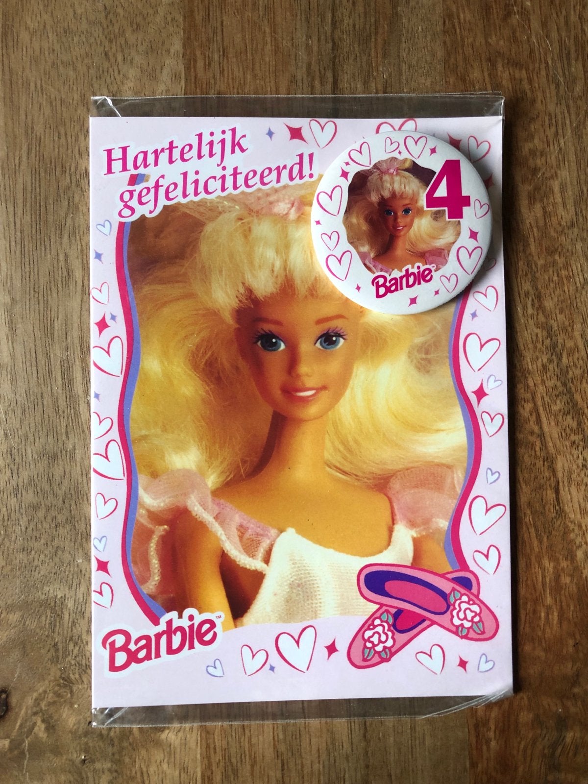 Barbie Verjaardagskaart met button - Hartelijk gefeliciteerd, Ophalen of Verzenden