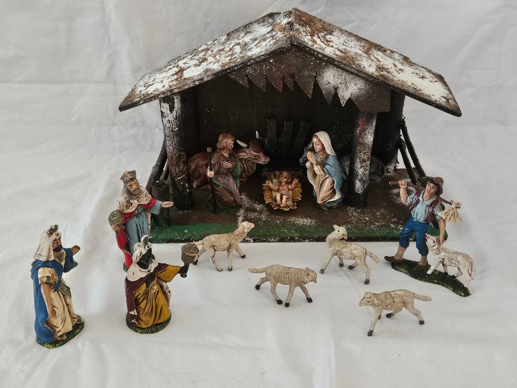 Oude kerststal met groep jaren 1950 Italy, Diversen, Ophalen of Verzenden, Gebruikt