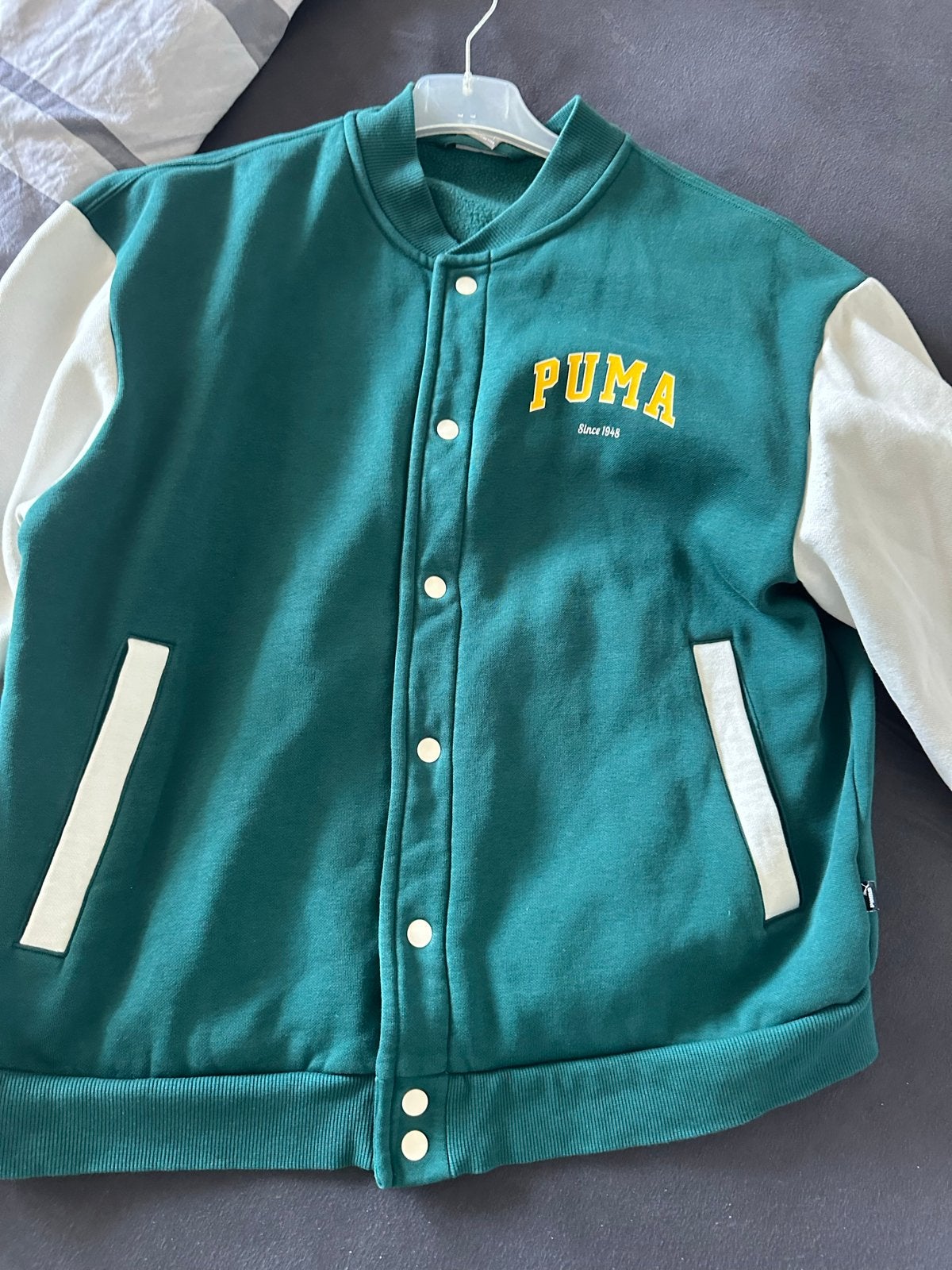 Puma Varsity Jacket - Groen/Wit - Maat L, Ophalen of Verzenden, Zo goed als nieuw, Maat 52/54 (L), Groen