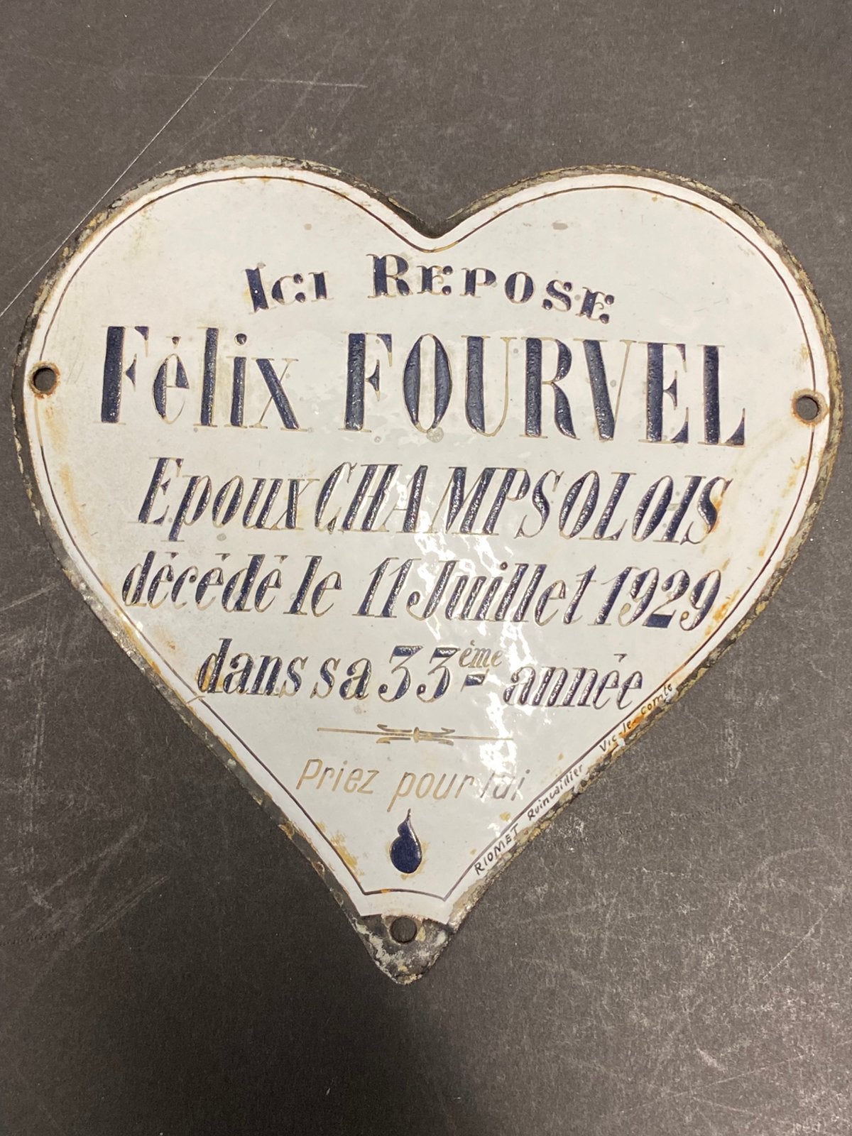 1929 Hart Graf gedenkplaat hart geemailleerd, Ophalen of Verzenden