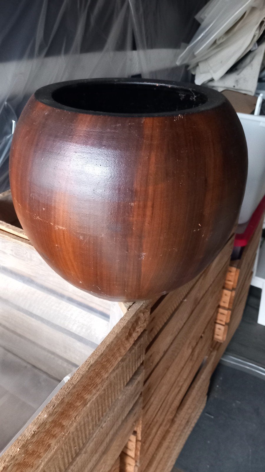 Stenen bloempot met houtlook, Gebruikt, Minder dan 40 cm, Beton, Ophalen
