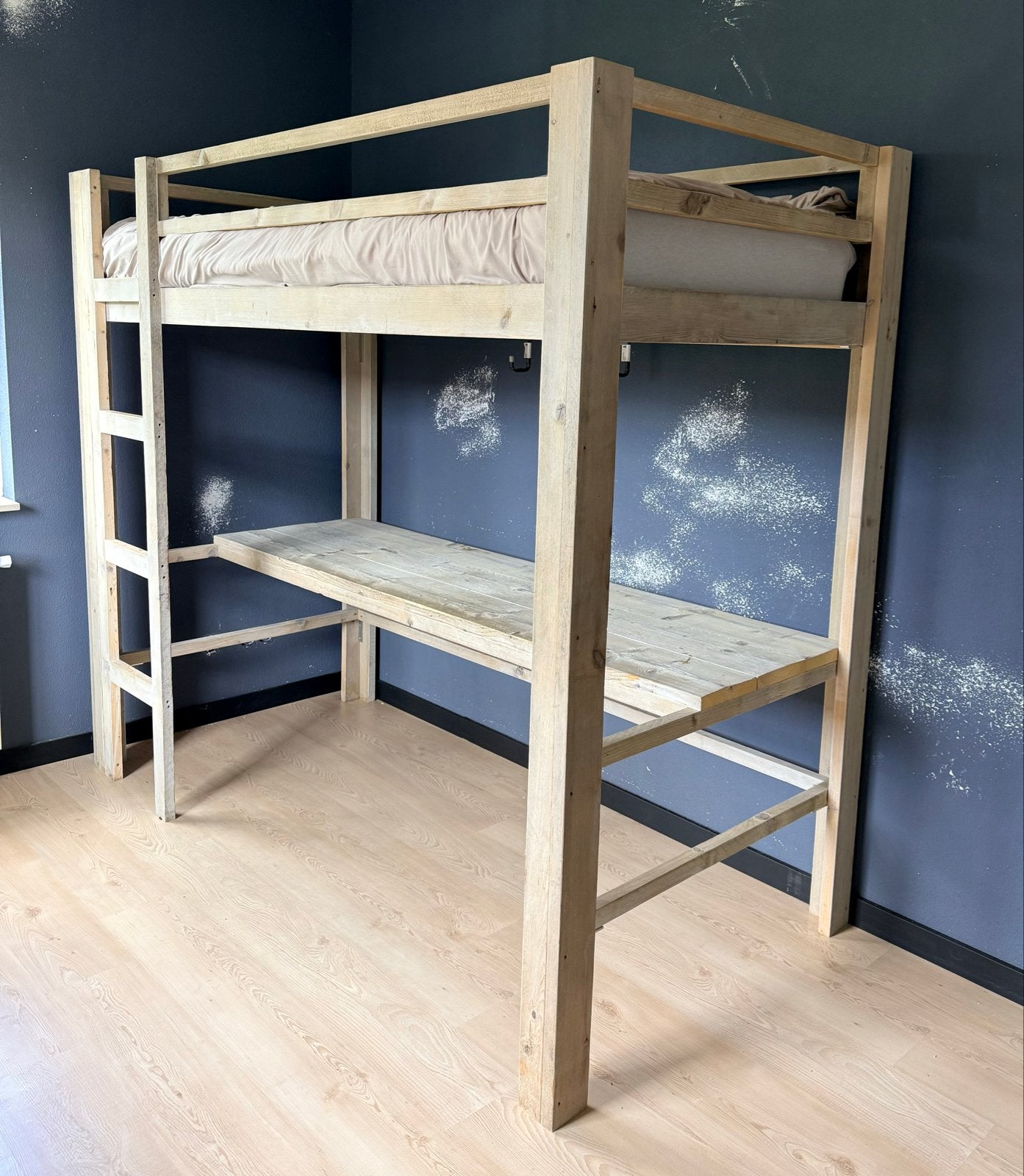 Hoogslaper met bureau van steigerhout, Ophalen, Hoogslaper, Eenpersoons, 210 cm