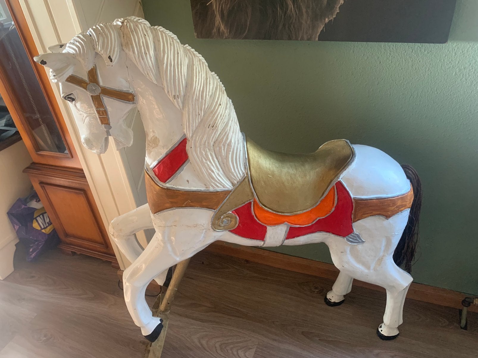 Vintage houten paard, Ophalen