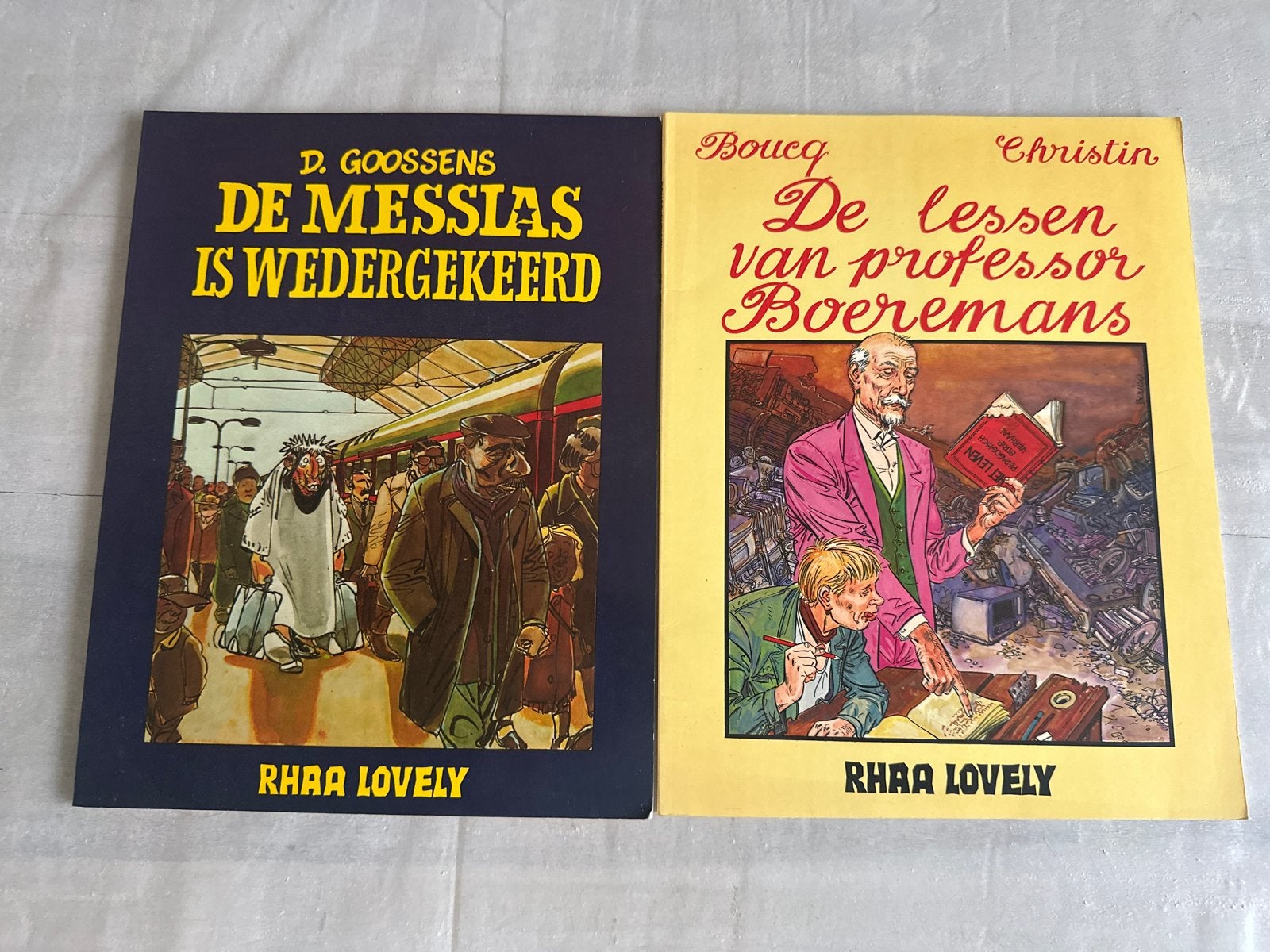 2 stripboeken: De Messias is Wedergekeerd & De lessen van pr, Boeken, Meerdere stripboeken, Ophalen of Verzenden, Gelezen