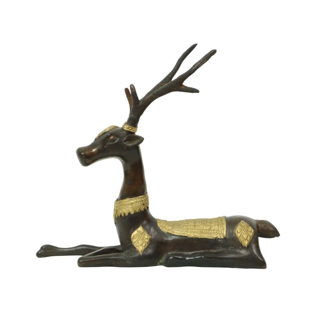 Vintage Bronzen Beeld Liggend Hert Sarreid Ltd 32cm, Ophalen of Verzenden, Gebruikt, Dier