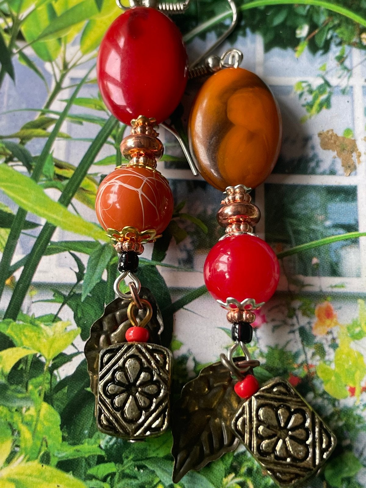 Rood-oranje hangers, Sieraden, Tassen en Uiterlijk, Oorbellen, Overige materialen, Hangers, Nieuw, Oranje
