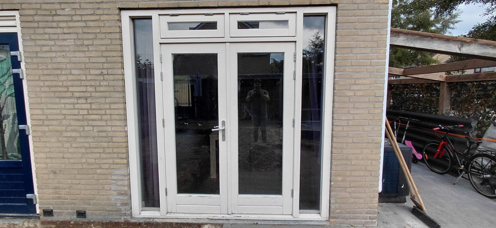 Dubbele tuindeuren HR (B2,36-H2,41) met plissé hordeur, Ophalen, Hout, 120 cm of meer, 215 cm of meer
