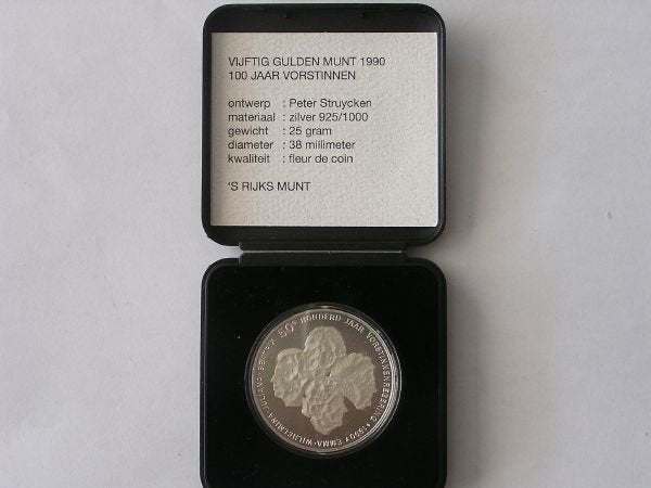 Nederland 50 Gulden 1990 Centennial FDC Zilver, Koningin Beatrix, Zilver, Ophalen of Verzenden, Losse munt