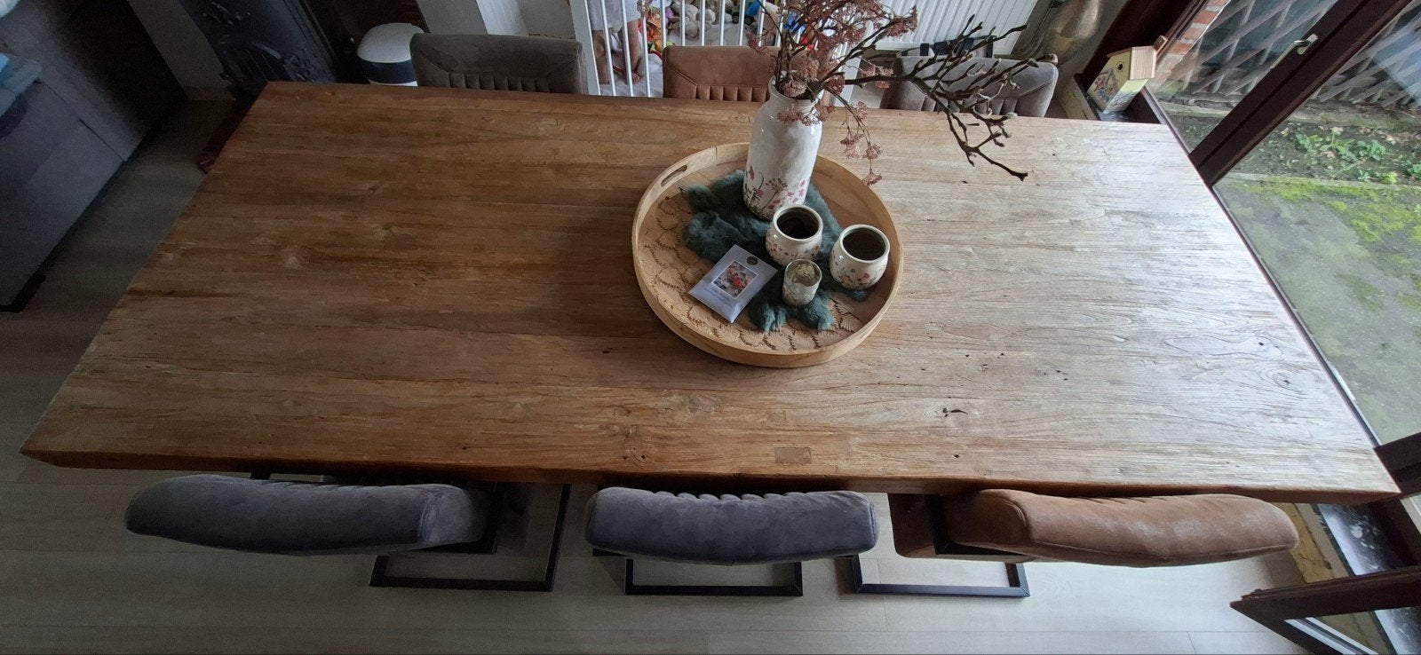 tafel met 6 stoelen, Ophalen, Gebruikt, 200 cm of meer, 50 tot 100 cm
