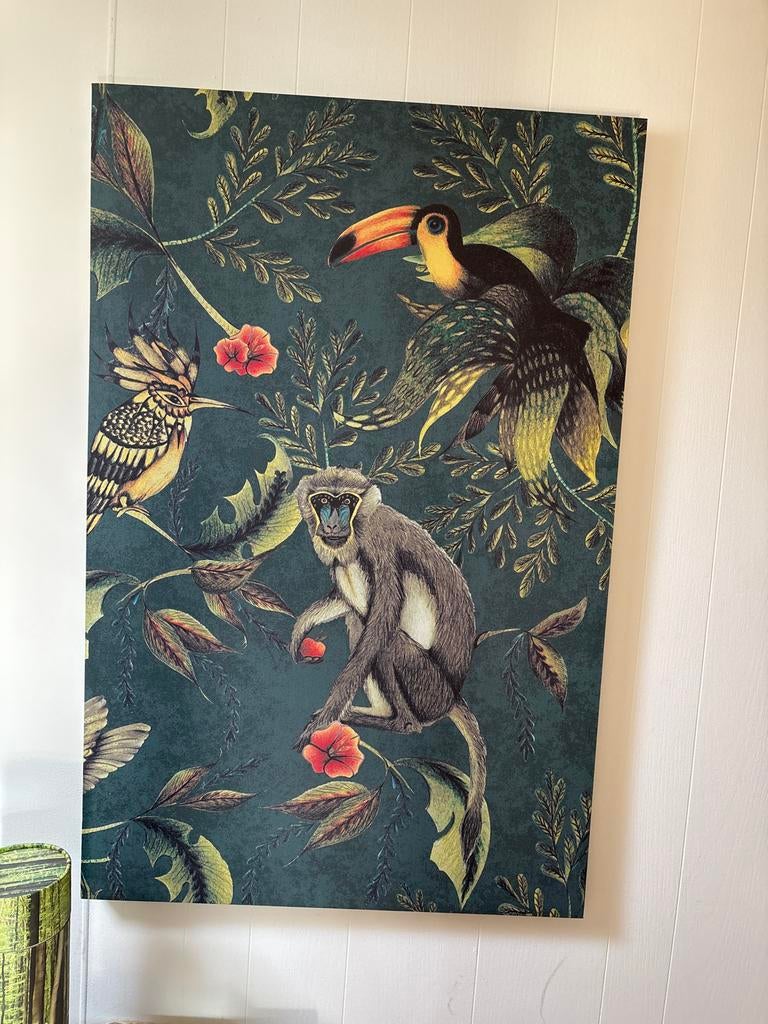 Canvas schilderij met jungle dieren en planten, Ophalen