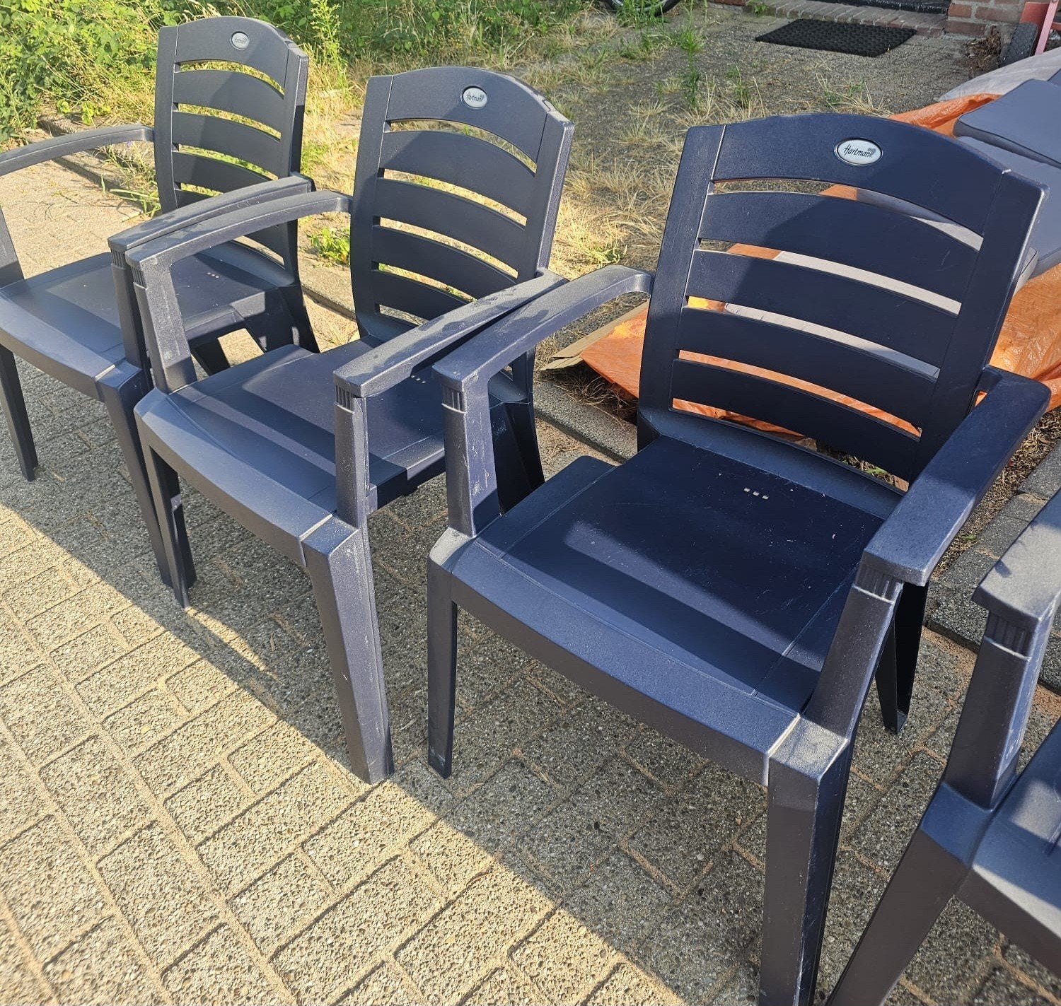 4 Hartman tuinstoelen met kussens, Tuin en Terras, Ophalen, Zo goed als nieuw, Kunststof, Stapelbaar