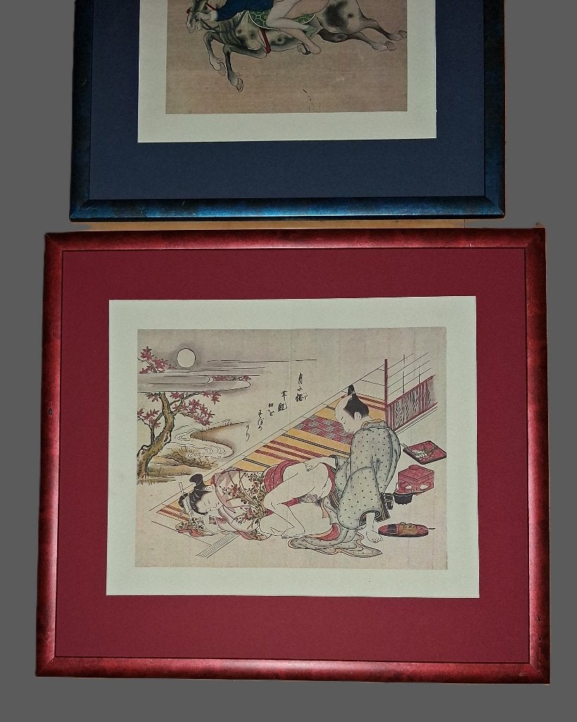 Set Lijsten met Japanse Shunga druk Erotisch Erotiek, Hout, Wanddecoratie, Ophalen of Verzenden, Meerkleurig