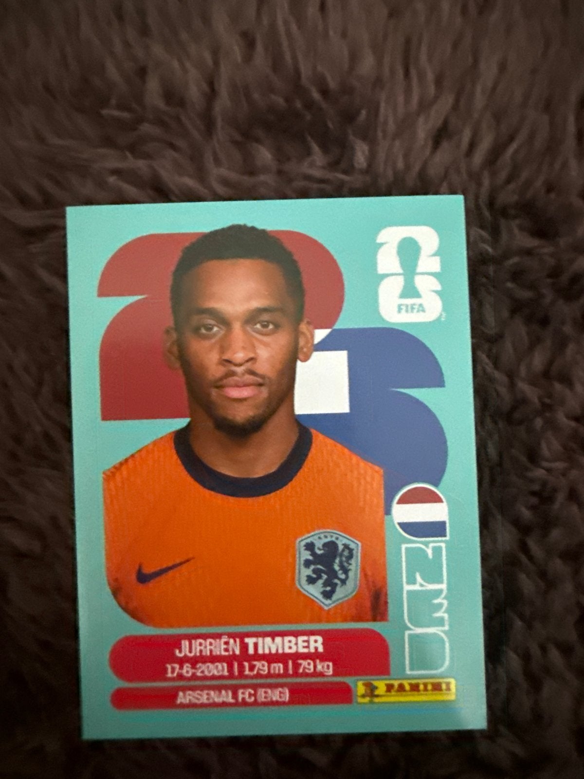 Panini FIFA Jurriën Timber Spelerskaart - Arsenal FC, Ophalen of Verzenden, Zo goed als nieuw, Buitenlandse clubs, Spelerskaart