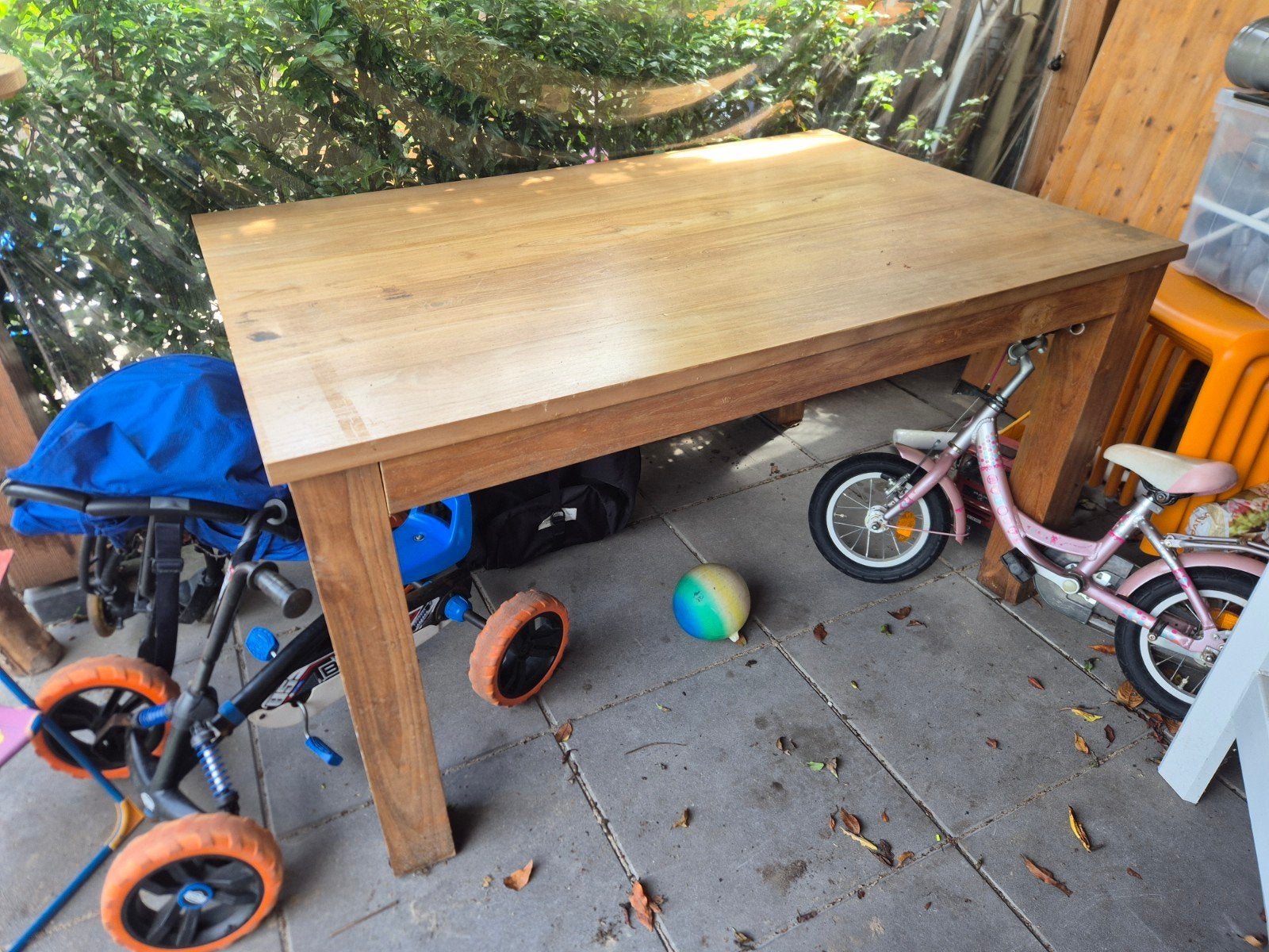 Massief houten tafel 150x100 cm, Ophalen, Gebruikt, 100 tot 150 cm, 50 tot 100 cm