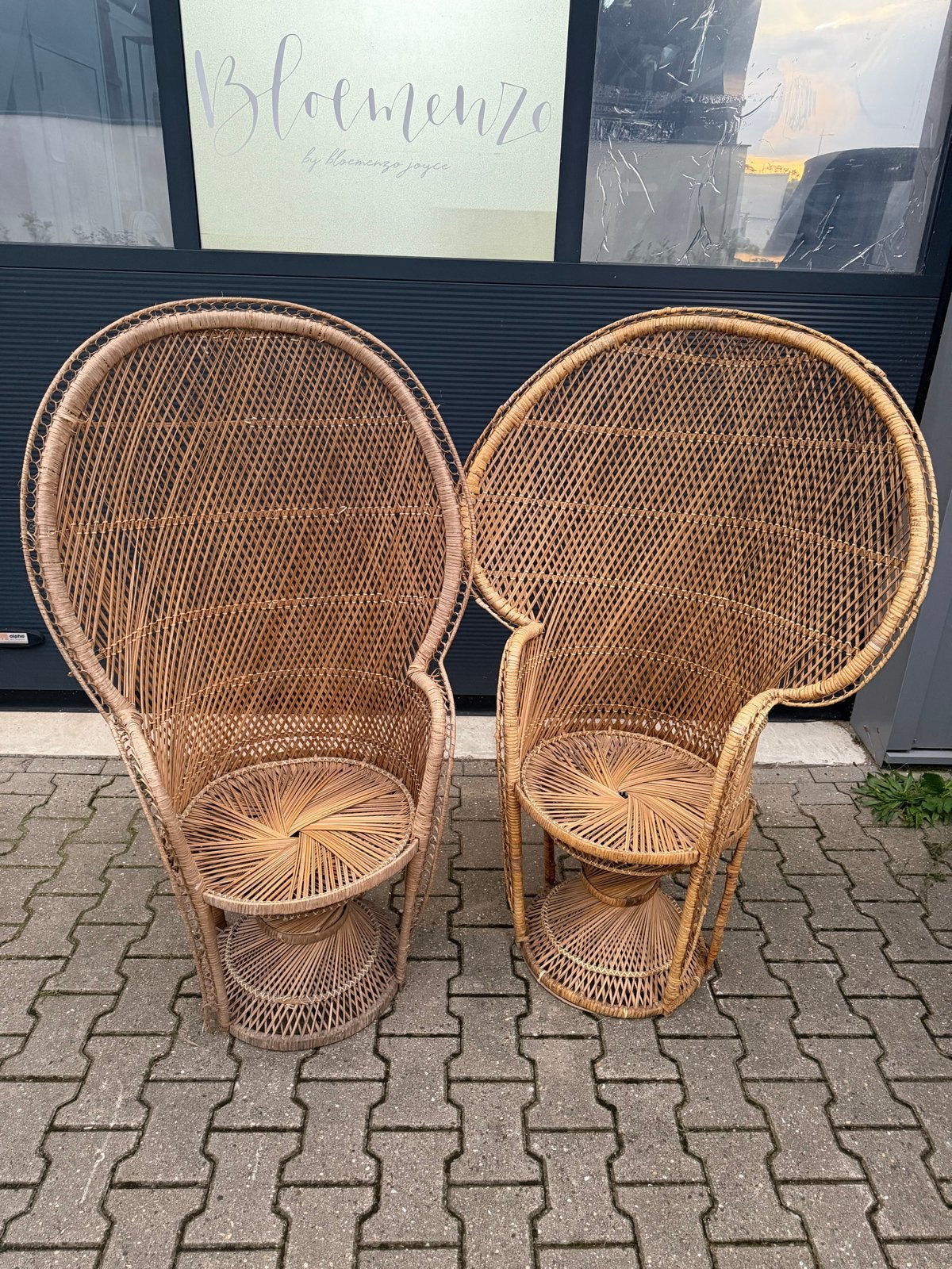 Set van 2 Vintage Rotan Pauw Stoelen, Ophalen of Verzenden
