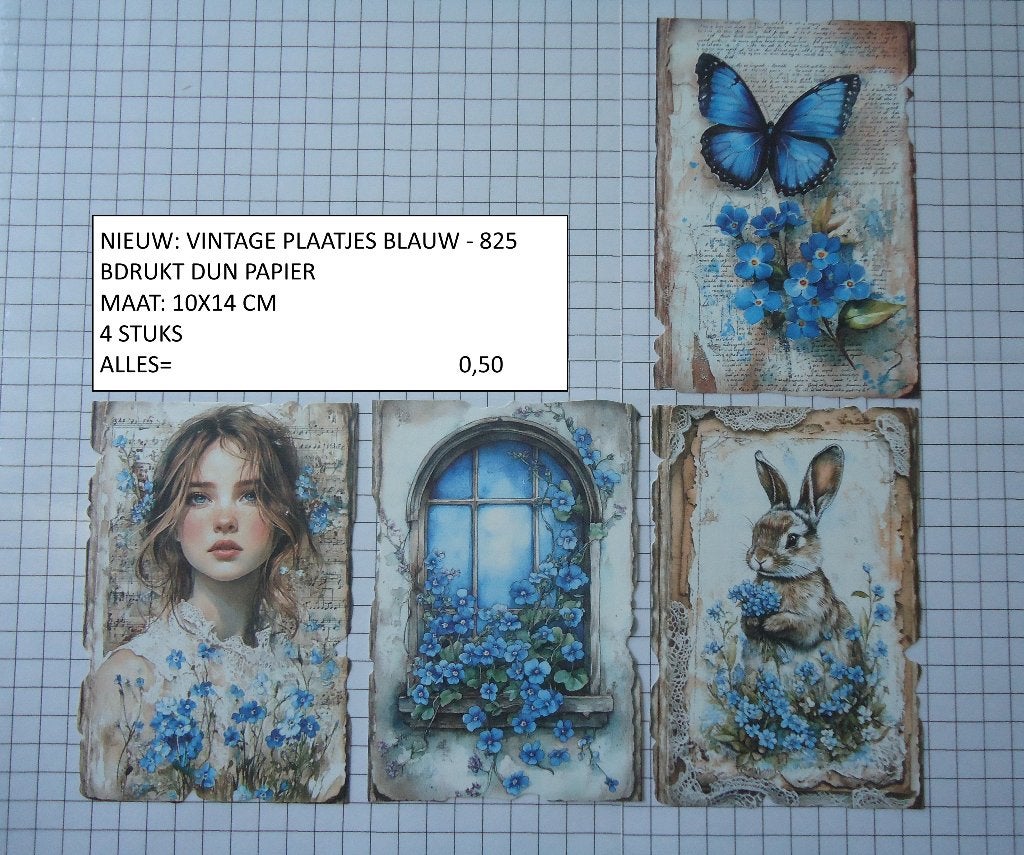 ⚠️nu 0,25: vintage plaatjes blauw 825 ( alleen verzenden, Ophalen, Nieuw, Papier of Karton, Overige merken