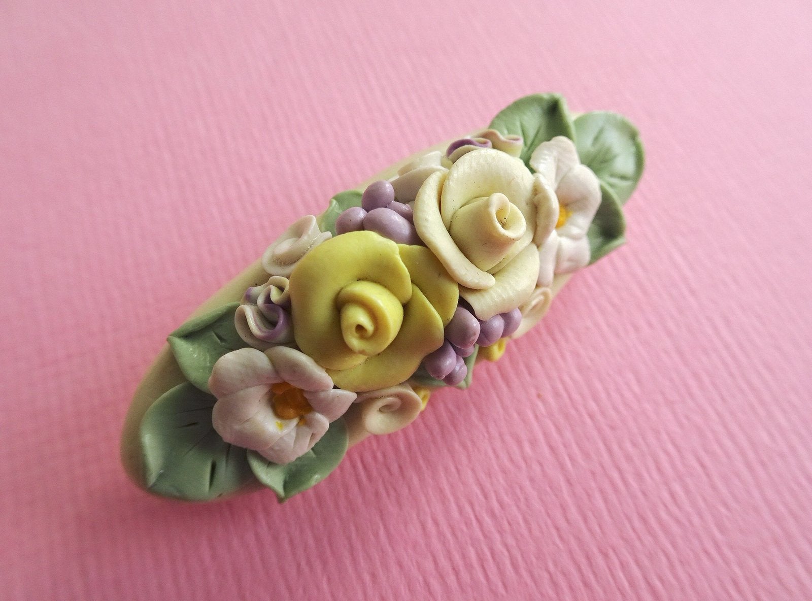 jwg Vintage 70s pastel bloem bloemen broche geel groen wit, Verzenden, Overige materialen, Broche