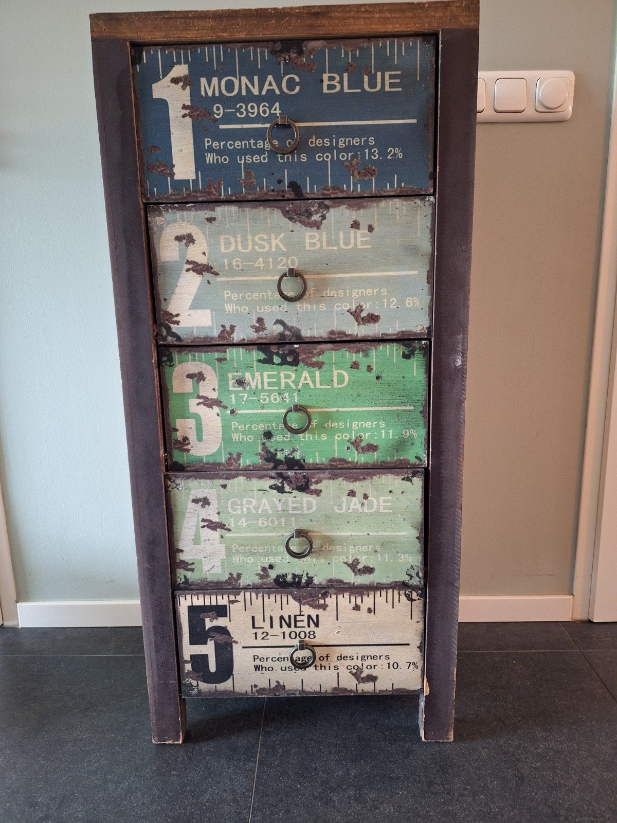 Industriële ladekast met 5 laden - Vintage look, Overige houtsoorten, Minder dan 50 cm, Gebruikt, 5 laden of meer