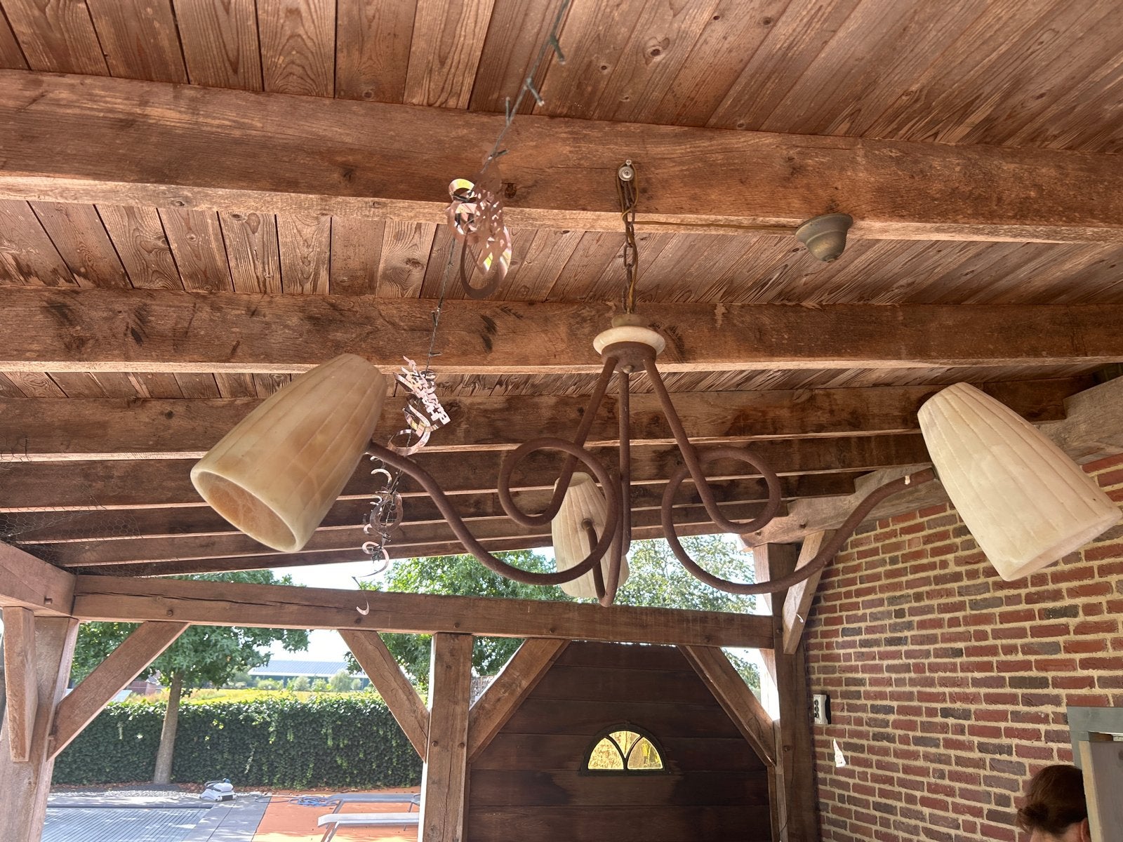 Rustieke kroonluchter met 3 lampen, Huis en Inrichting, Ophalen, Gebruikt, Metaal, E14 (klein)