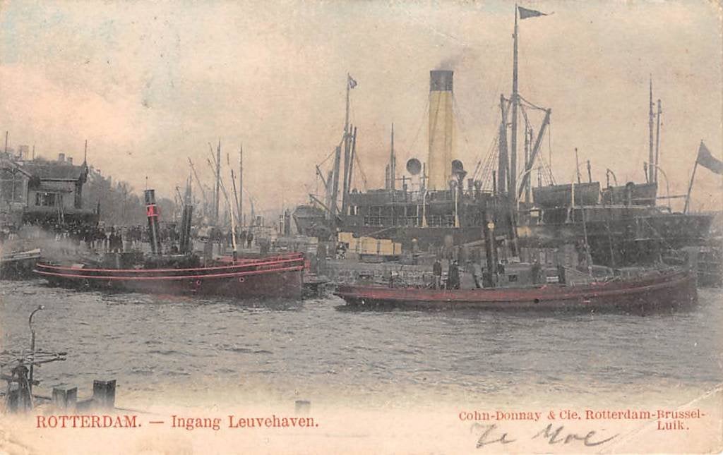 Rotterdam Ingang Leuvehaven Zeeschip Sleepboten Scheepvaart, Ophalen of Verzenden, Voor 1920, Gelopen, Zuid-Holland