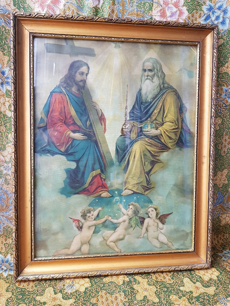 Mooie grote antieke ingelijste religieuze prent uit Italië., Ophalen of Verzenden