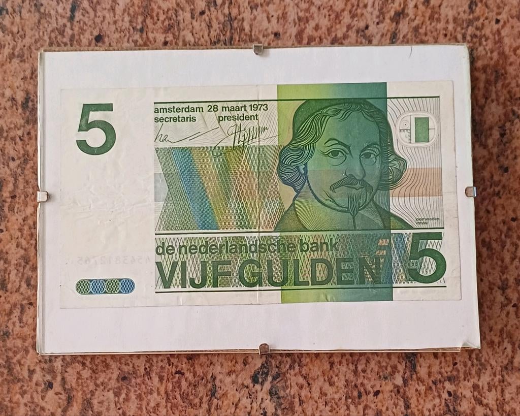Ingelijst Nederlands 5 Gulden Biljet (1973), Ophalen of Verzenden, 5 gulden, Los biljet