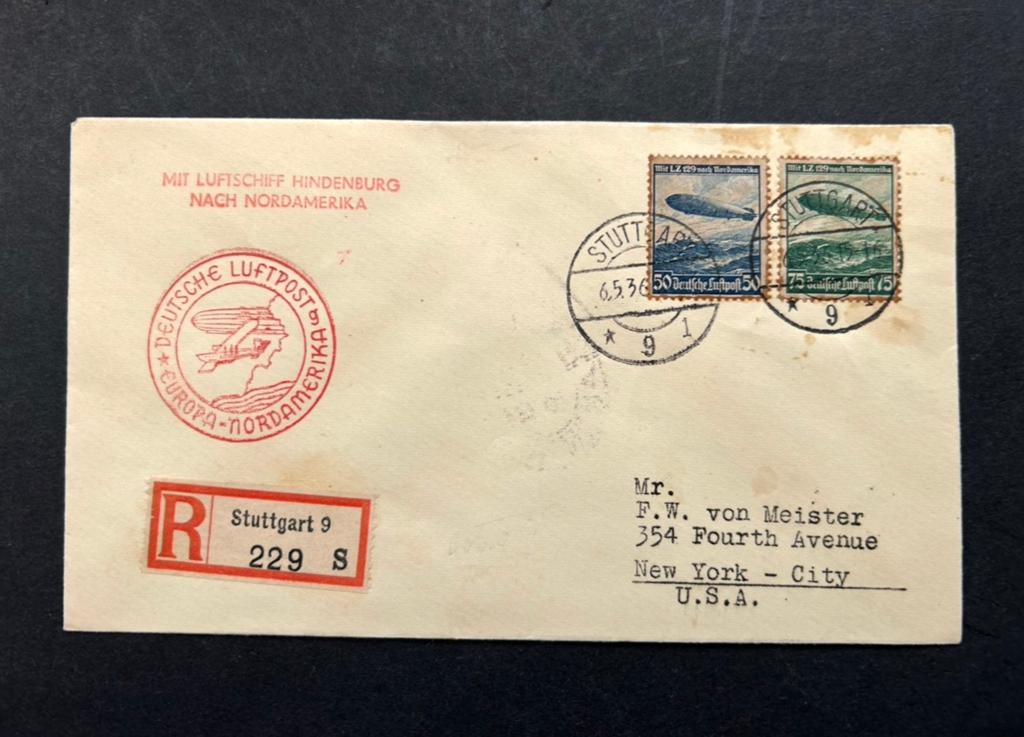 WWII Envelop Vervoerd met Zeppelin de Hindenburg, 1936, Ophalen of Verzenden, Duitsland, Foto of Poster