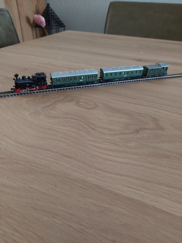 Fleischmann piccolo n Stoomtrein met rijtuigen, Gelijkstroom, Fleischmann, Ophalen of Verzenden, Analoog