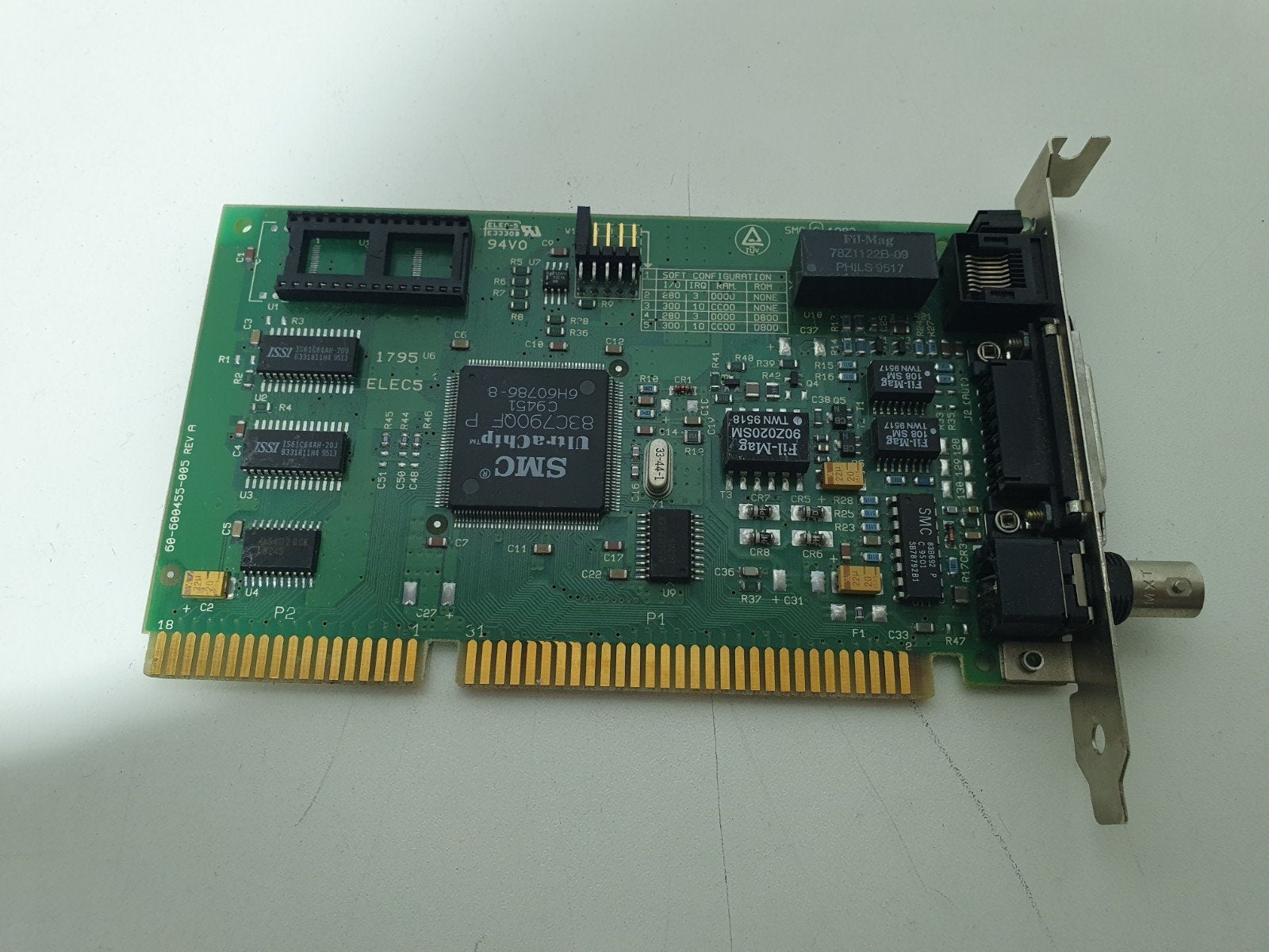 SMC EtherCard UltraChip ISA Netwerkkaart Combo BNC/AUI/RJ45, Intern, Gebruikt, ., SMC Networks
