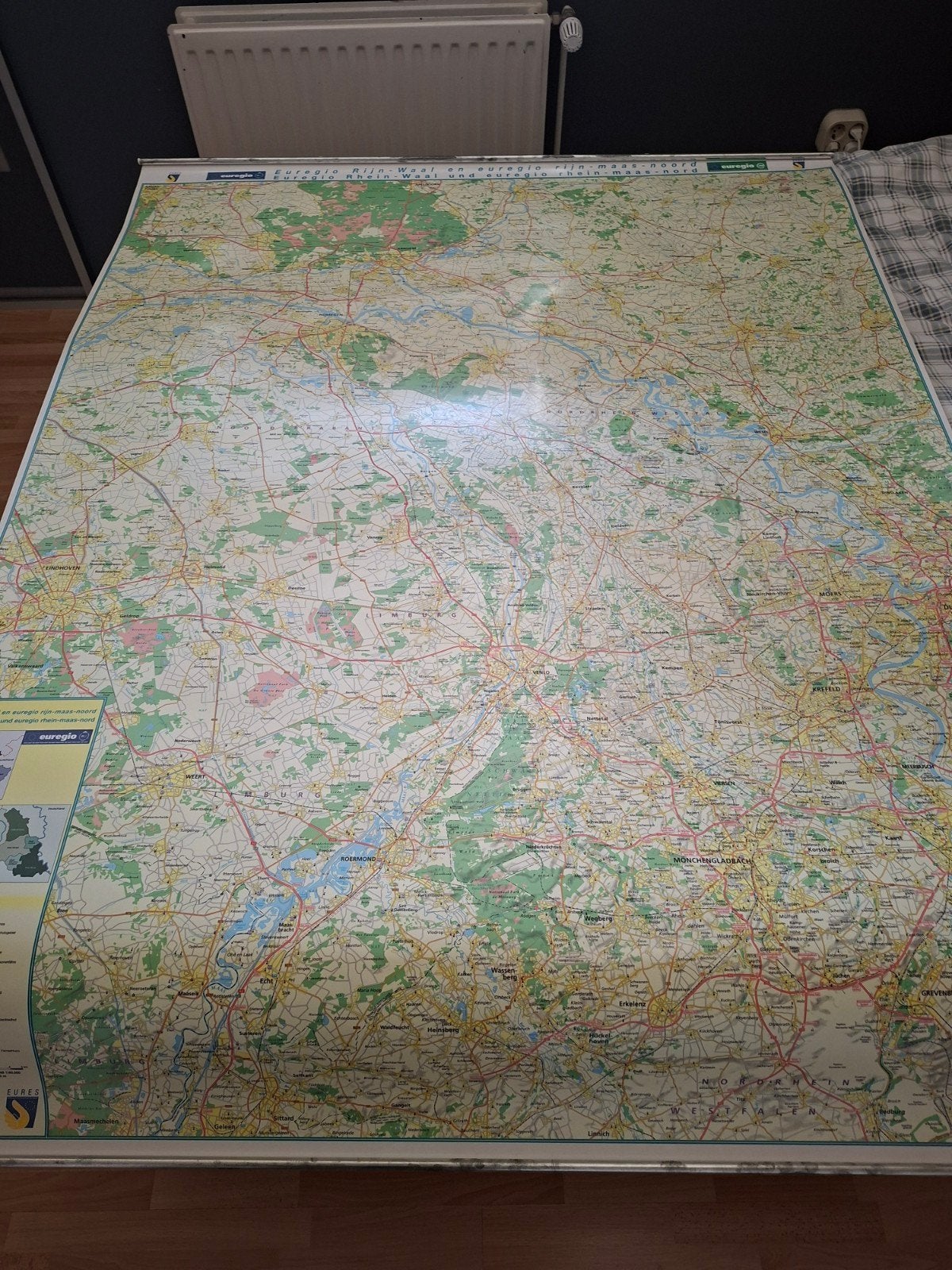 Grote Euregio Rijn-Waal/Rhein-Maas-Noord Landkaart 135x172cm, Ophalen