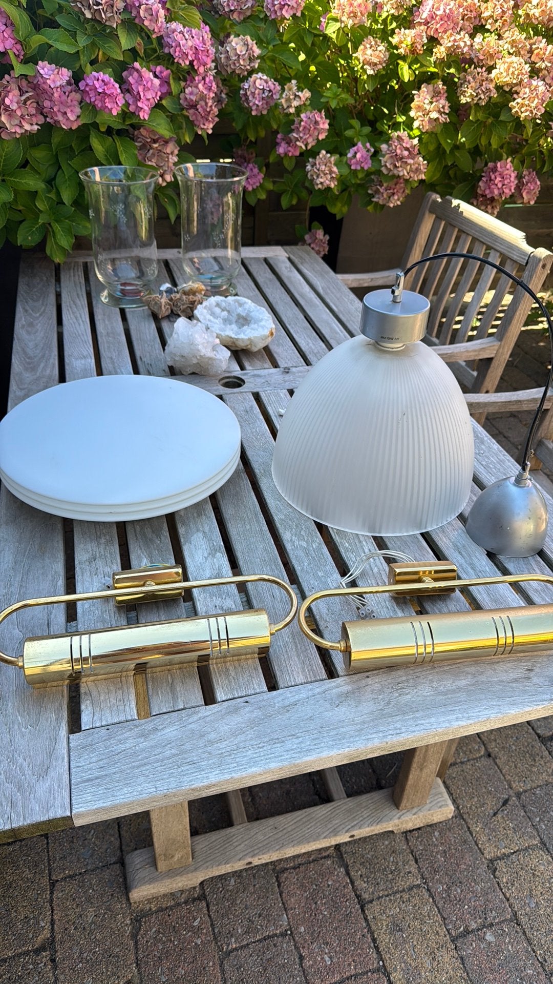 Lampen set 3 stuks, plafondier, hanglamp, schilderijlamp2x, Ophalen, Glas