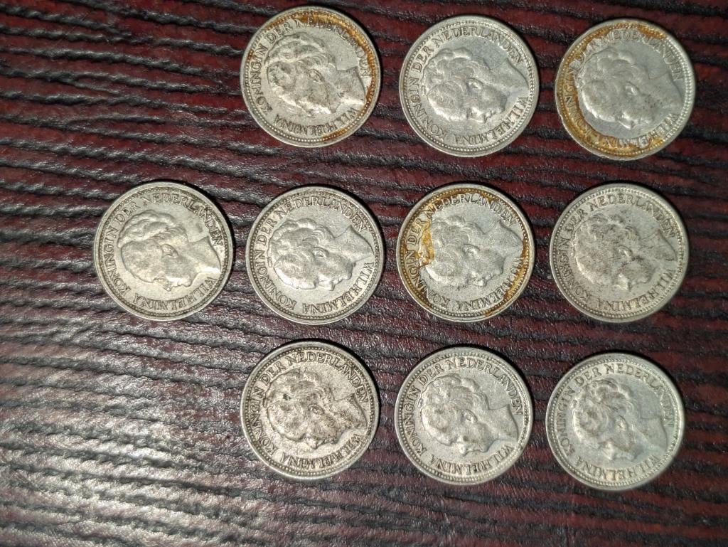 set 10x Zilveren Dubbeltjes 1937 - Wilhelmina (.640 zilver), Setje, Zilver, Ophalen of Verzenden, 10 cent