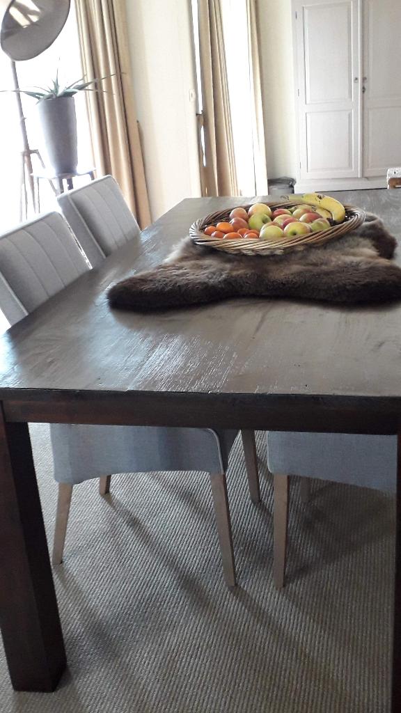 zware degelijke teak tafel/ oud reclaimed teak, Huis en Inrichting, Ophalen, Teakhout, 200 cm of meer, 50 tot 100 cm