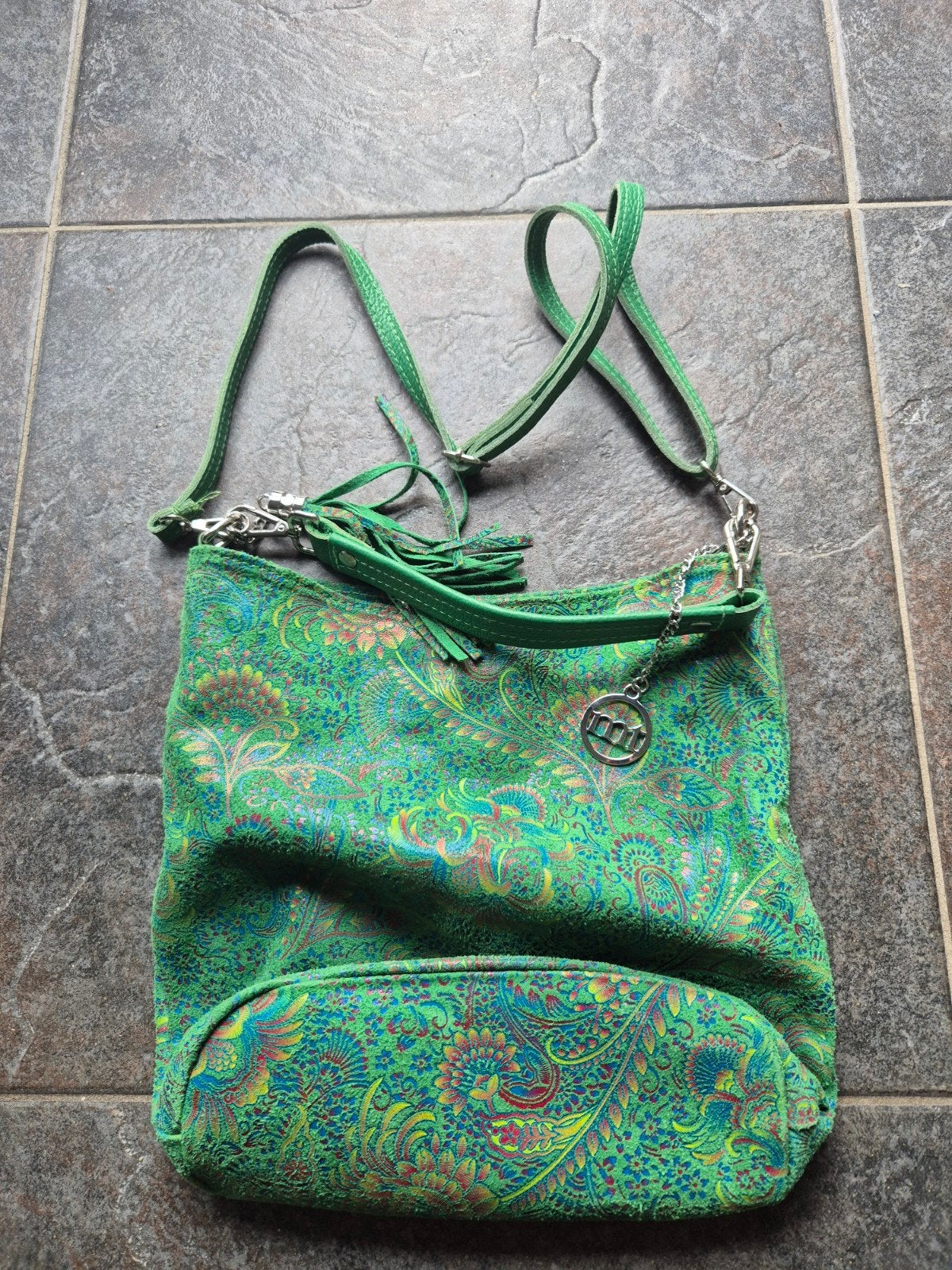 Mia Tomazzi Groene Leren Schoudertas met Print, Ophalen of Verzenden, Zo goed als nieuw, Groen, Schoudertasje