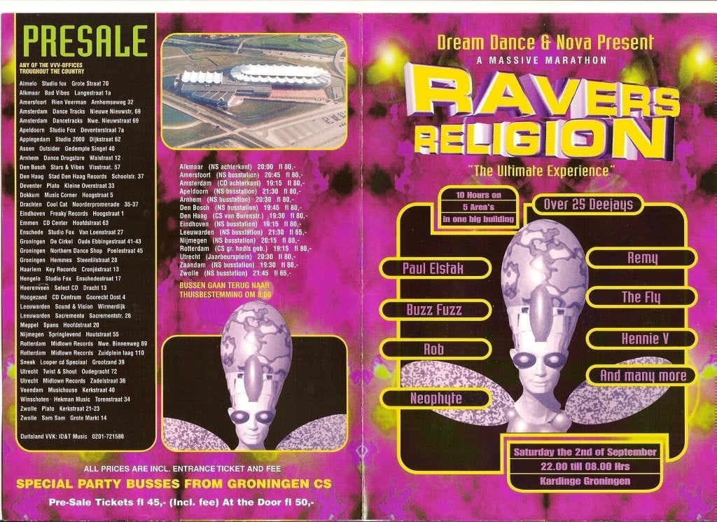POSTER - "Ravers Religion - The Ultimate Experience" flyer, Verzamelen, Posters, Ophalen, Rechthoekig Staand, Zo goed als nieuw