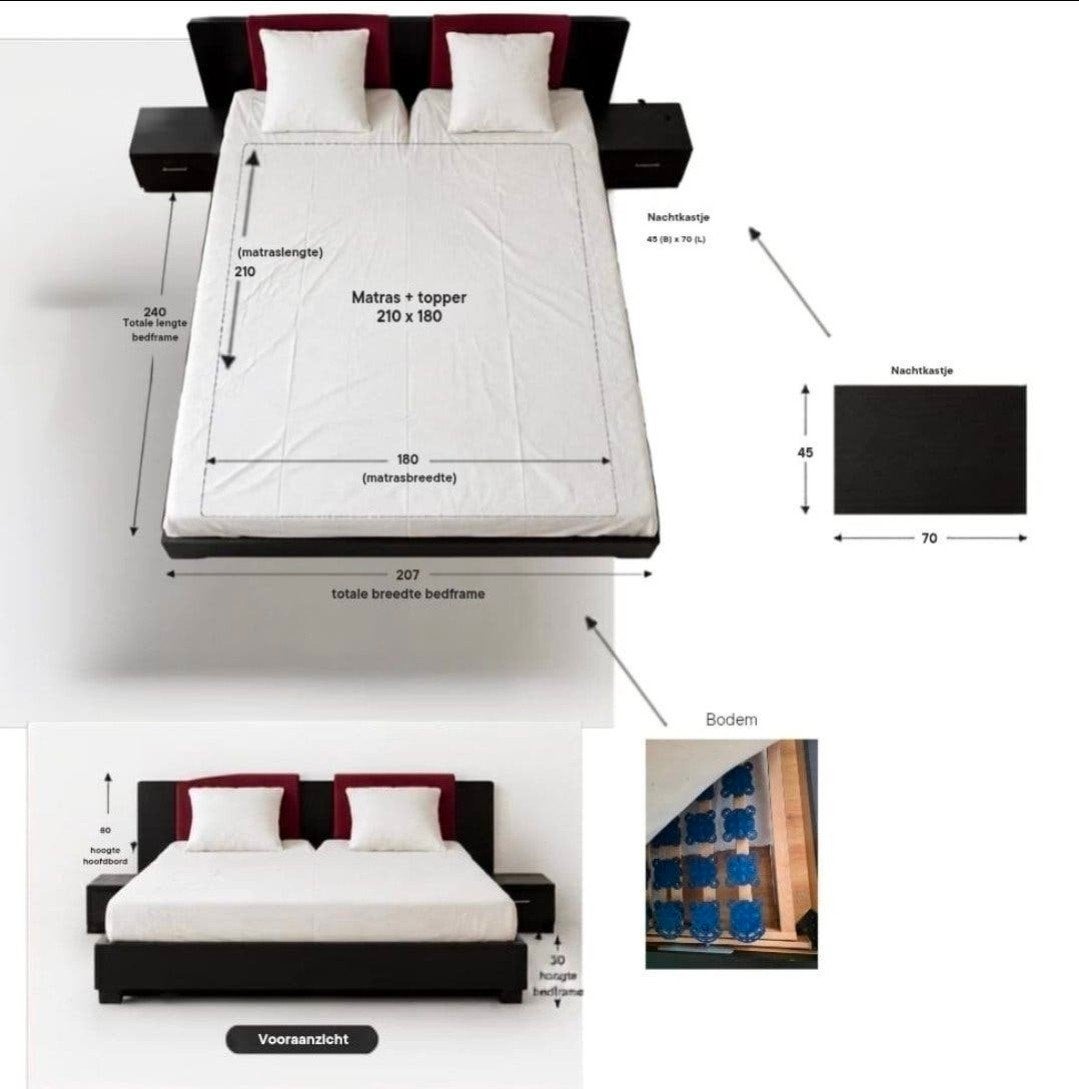 Tweepersoonsbed met nachtkastjes en ladekast, Ophalen, Gebruikt, Bruin, 210 cm