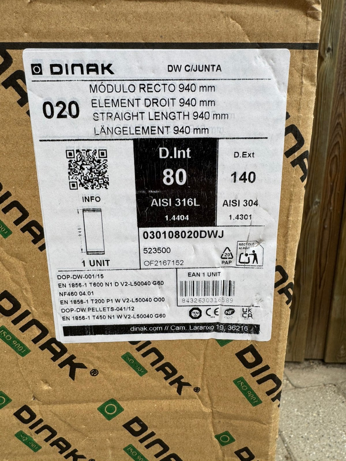 NIEUW Dinak dubbelwandig rookkanaal L:1000mm, Ophalen, Nieuw, Hout, Pelletkachel