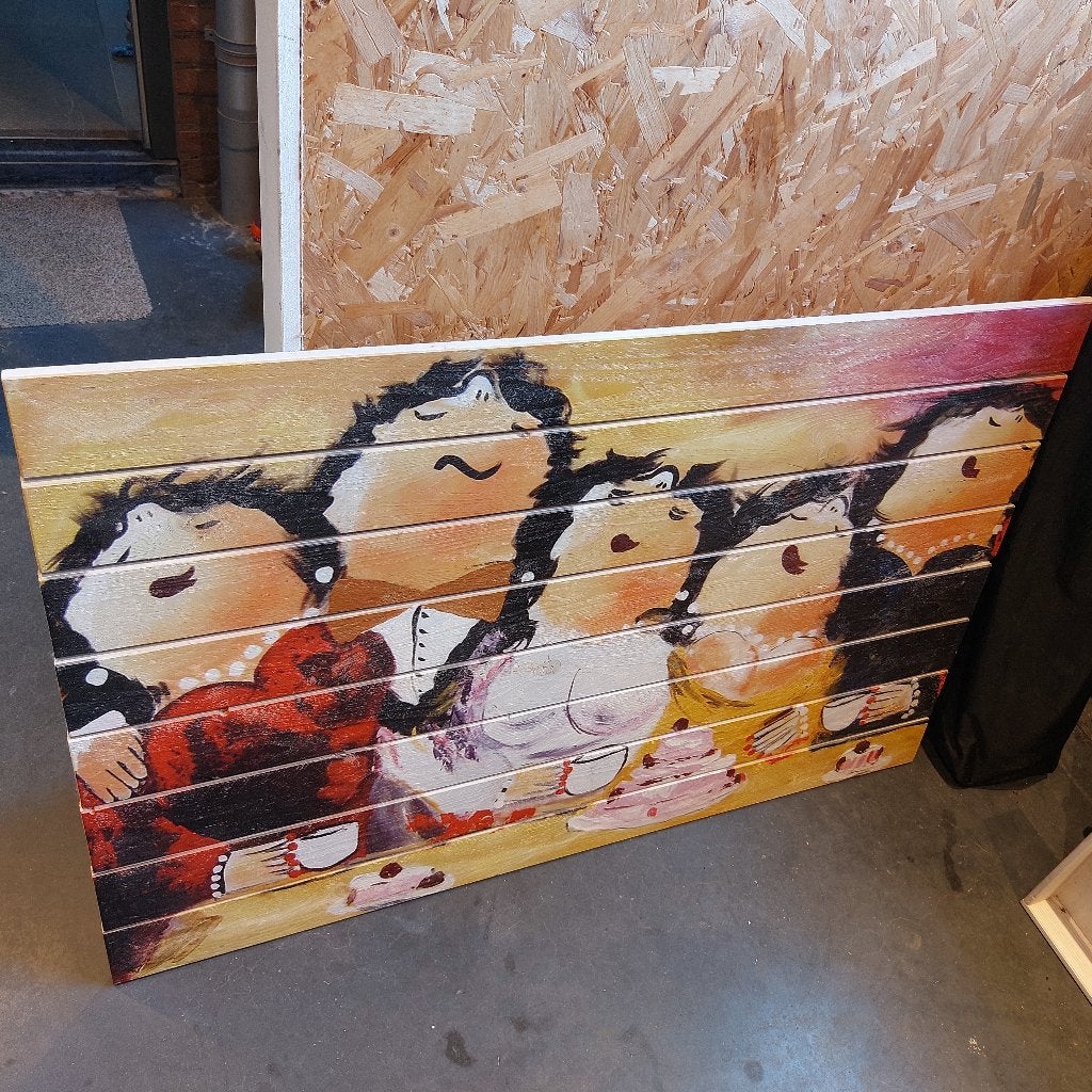 Houten schilderij 'Dikke dames', Hout, Meerkleurig, Decoratieobject, Zo goed als nieuw