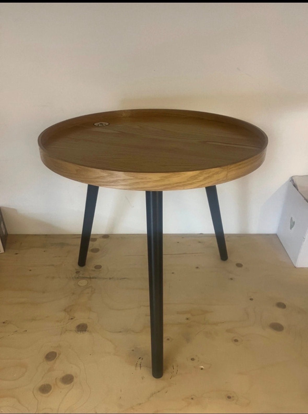 Ronde bijzettafel met houten blad en metalen poten, Gebruikt, Verzenden, Nvt, Nvt