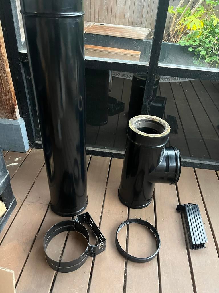 Dubbelwandig Rookgaskanaal 150mm met T-stuk en toebehoren, Huis en Inrichting, Kachels, Ophalen of Verzenden
