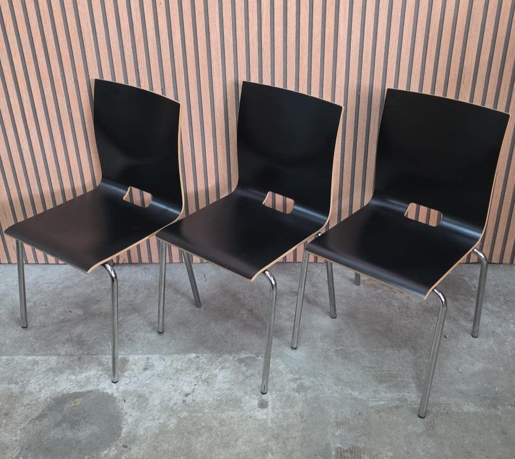39 Eromes Kiva design stoelen kantine vergaderstoelen zwart, Ophalen of Verzenden, Zo goed als nieuw, Zwart, Vijf, Zes of meer stoelen
