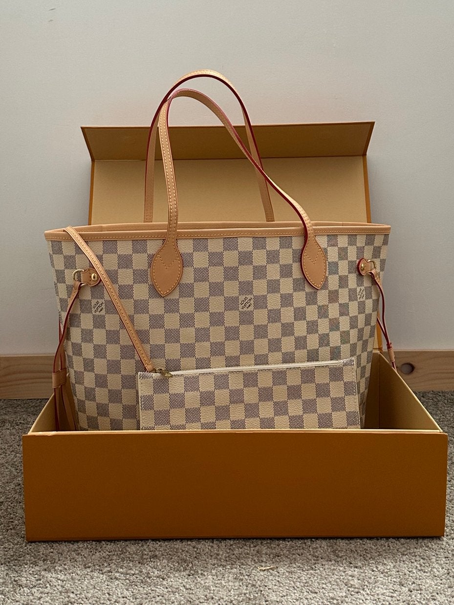 Louis Vuitton Neverfull MM Damier Azur - Originele, Ophalen of Verzenden, Zo goed als nieuw, Beige, Schoudertasje