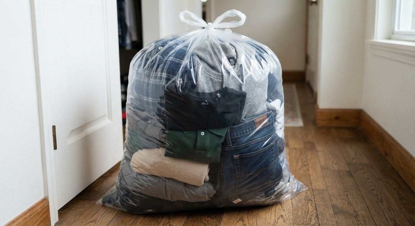 Grote zak met herenkleding: broeken, polo's en meer, Ophalen, Gedragen