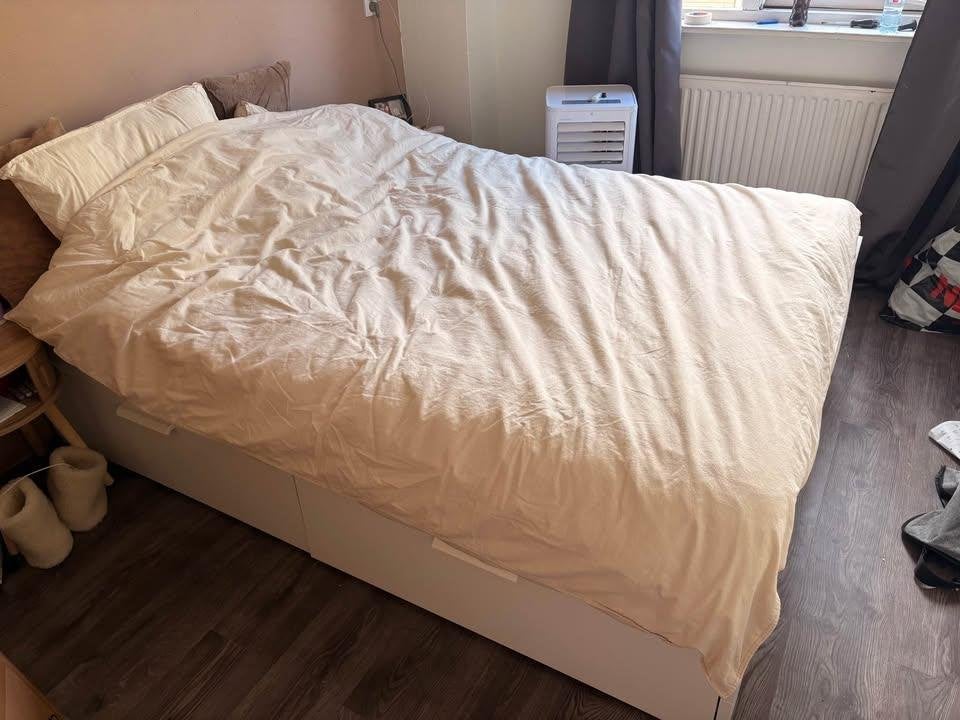 Ikea Brimnes bed 140x200 met opbergruimte, Wit, Tweepersoons, Zo goed als nieuw, 200 cm