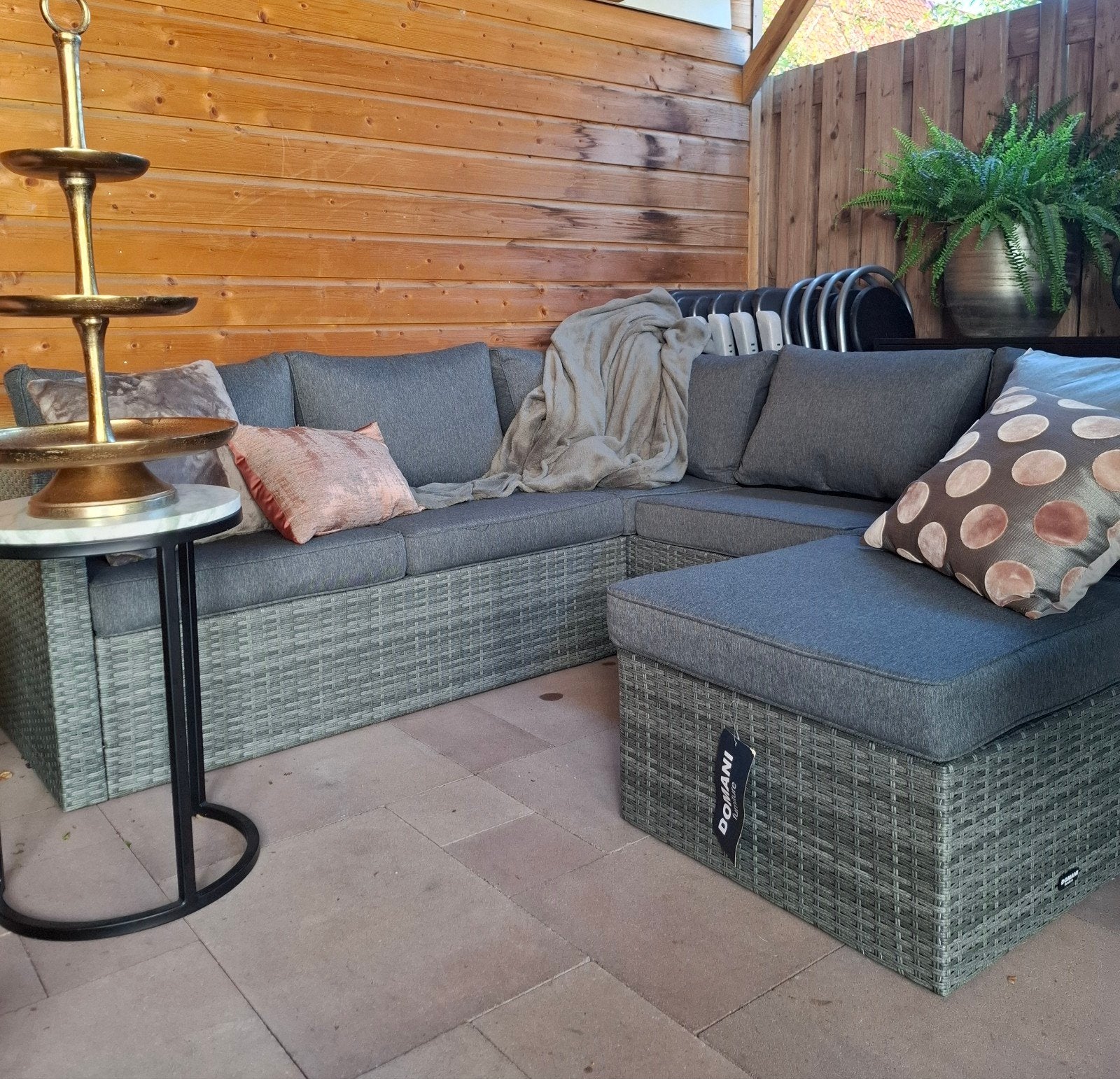 Nieuwe DOMANI Loungeset Hoekbank met Hocker Grijs Wicker, Ophalen, 5 zitplaatsen, Bank, Nieuw