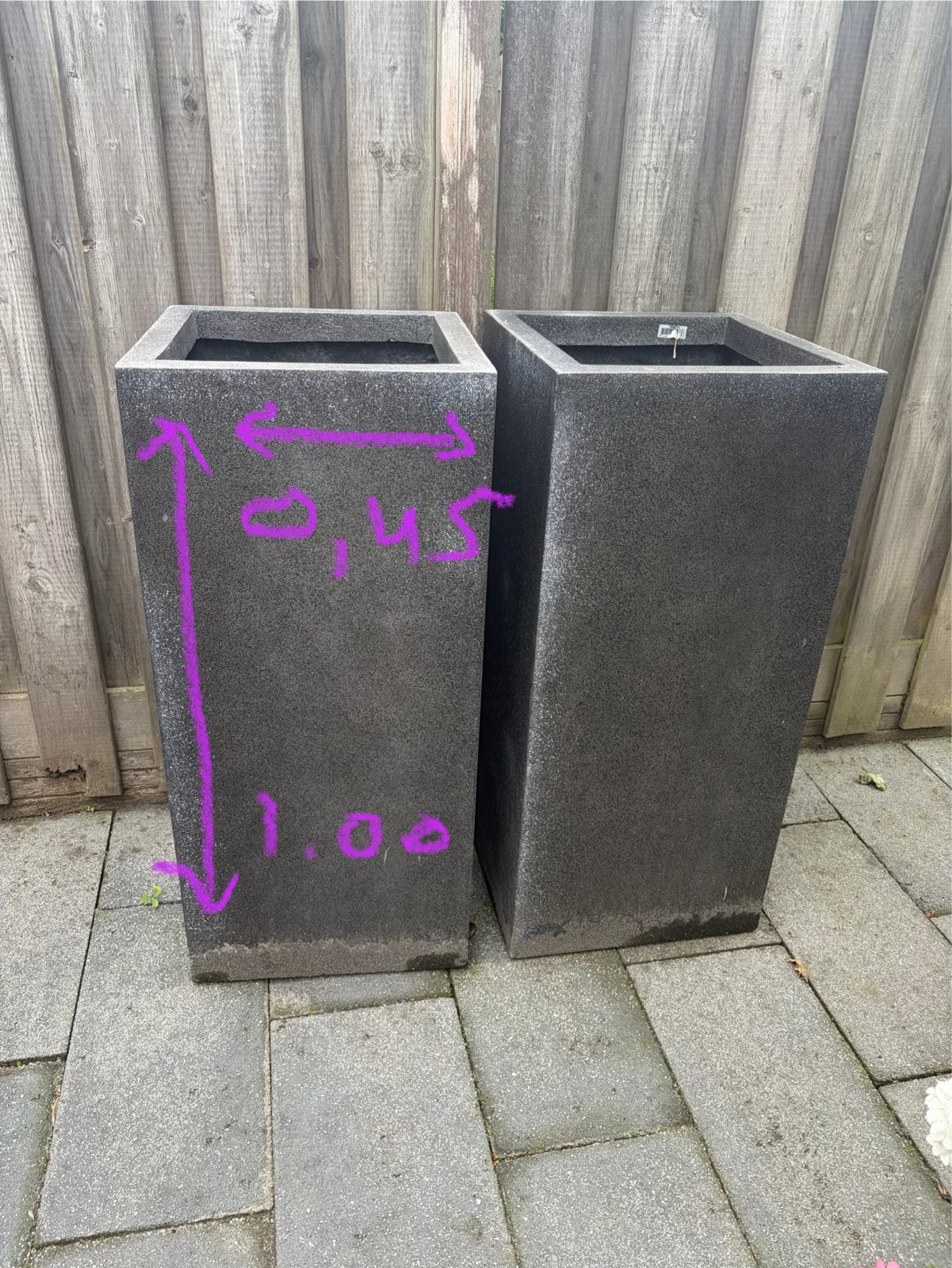 2 Grote Bloempotten - Antraciet - 100 cm hoog, Tuin en Terras, Gebruikt, Balkon, Minder dan 60 cm, Vierkant